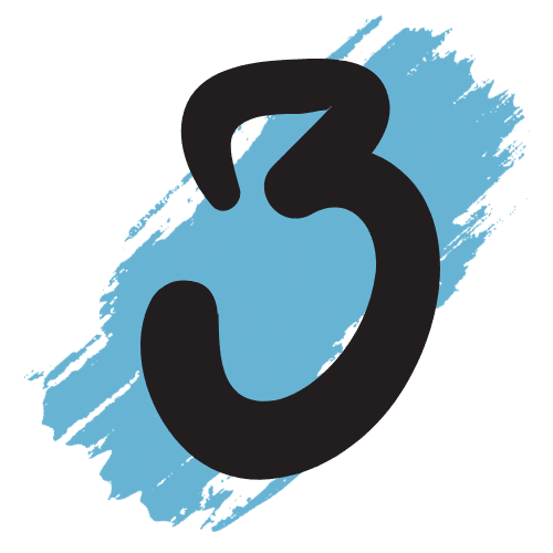 3 Number 3 on a blue brushstroke background