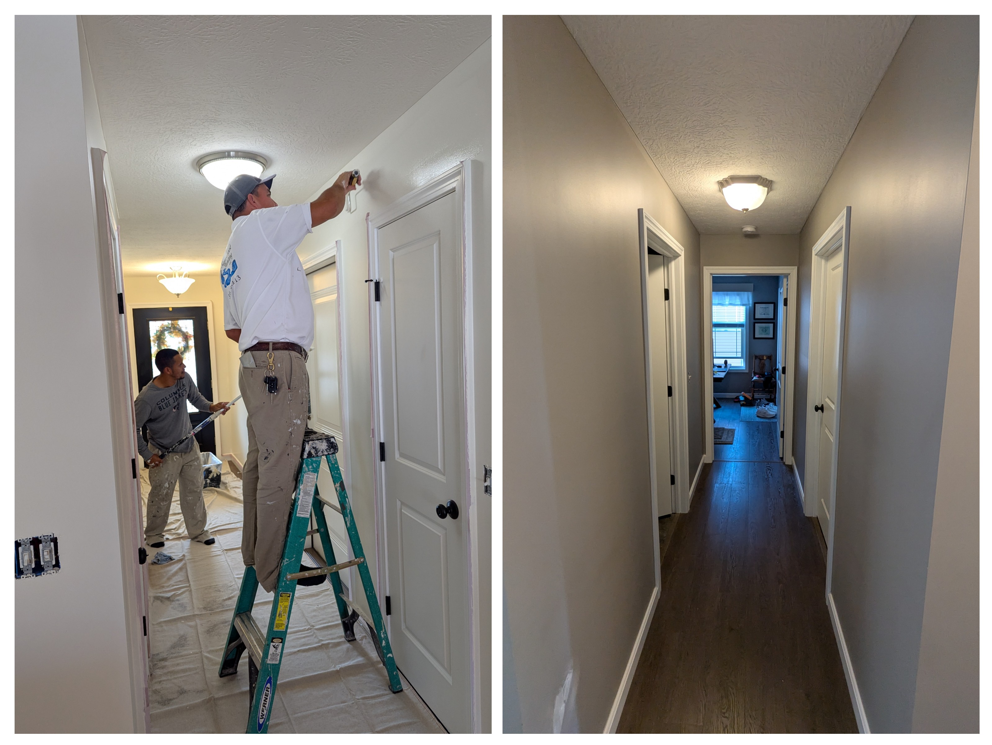 Hallway painting project: before and after views. Professional painting services.